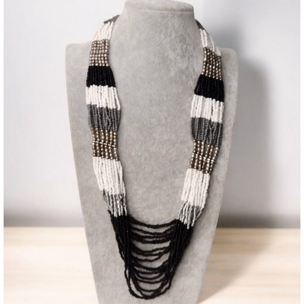 Vintage Seed Bead Necklace Multi Strand Tribal Boho Statement Estate